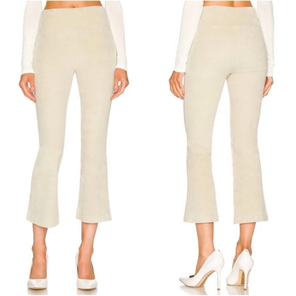 Sprwmn Pants Corduroy Ankle Flare Pull On Elastic Waist Cropped Beige M